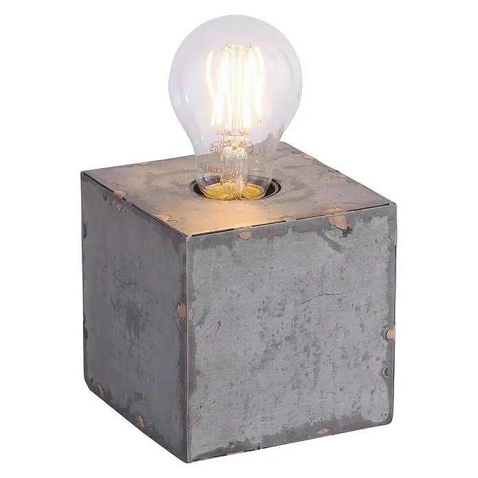 Just Light Samia Tischleuchte - 25 W, L x B x H: 10 x 10 x 10 cm, Eisen, E27 - Moderne Würfel-Tischleuchte mit rustikalem Metallgehäuse und einer dekorativen Glühbirne, die ein warmes Licht erzeugt.