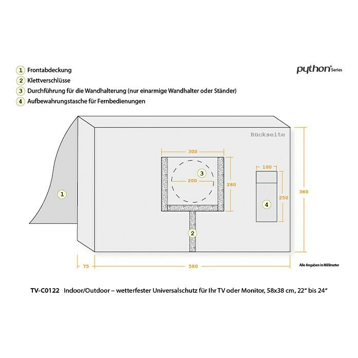 Alcasa TV-Schutzhülle Python SeriesPassend für: 22 - 24″ Fernseher, 58 x 38 x 7,5 cm, Polyester Unknown