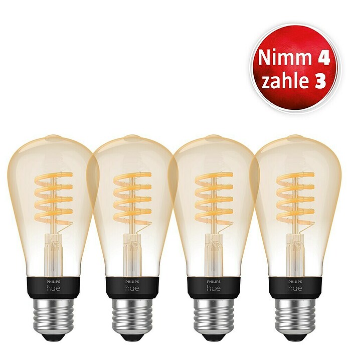 Philips Hue Set Smart-LED-Lampe White Ambiance Filament (4 Stk., E27, Dimmbar, Warmweiß, 550 lm, 7 W) | BAUHAUS