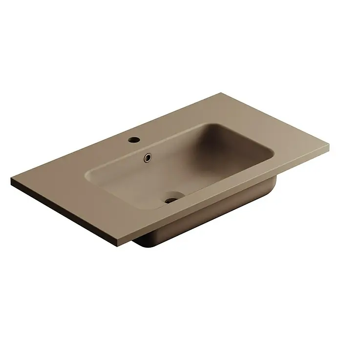 Lavabo Zeppelin mate - 80,5 x 45,5 cm, Orificios para grifo: Medio, Con desbordamiento, Cacao - Encimera de lavabo moderna en beige con lavabo integrado y orificio para grifo. Diseño elegante para baños contemporáneos.