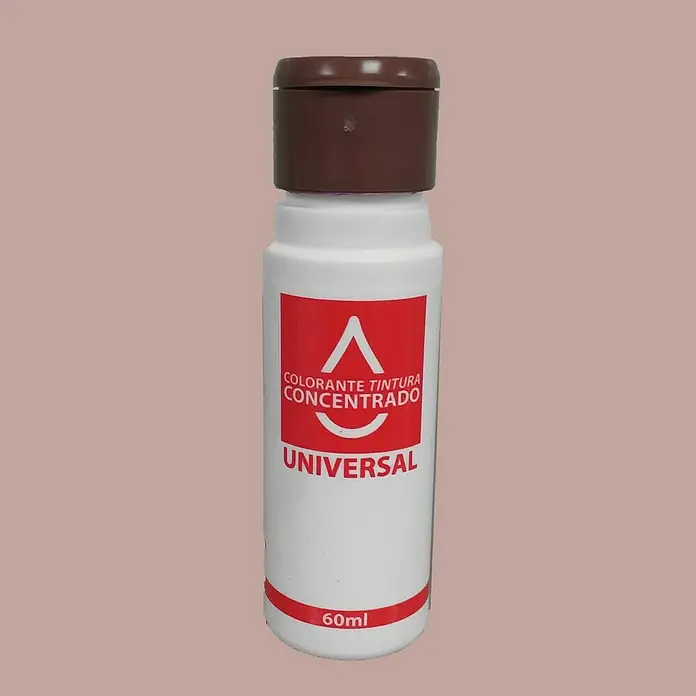 Colorante Concentrado universal - Pardo, 60 ml - Botella blanca de 60 ml de colorante concentrado universal con tapón marrón, ideal para mezclar colores personalizados para diversas aplicaciones.