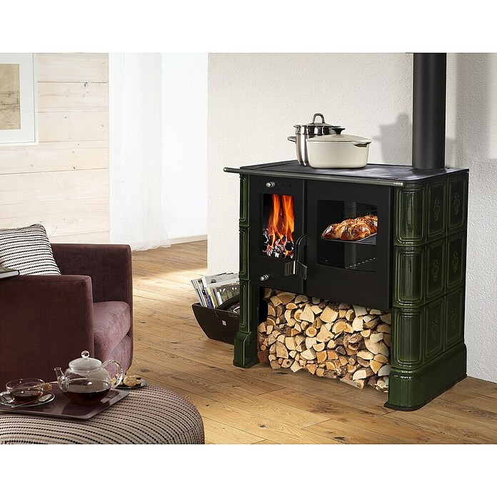 Domofire Küchenherd Steyr (7,5 kW, Raumheizvermögen: 150 m³, Mit Backfach, Mit Kochfunktion, Flaschengrün) | BAUHAUS