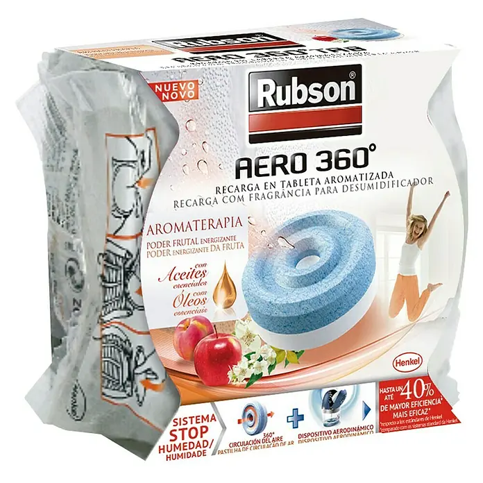 Rubson Tableta para el deshumidificador Aero 360º fruta - 450 g - Imagen del producto Rubson AERO 360° recarga, que contiene una tableta aromática para deshumidificar.
