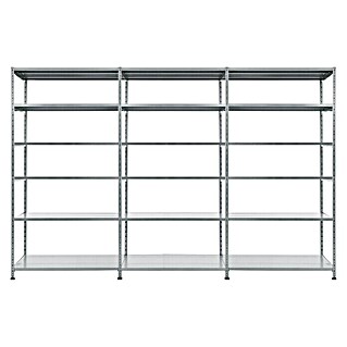 Scholz Metallregal SE (Höhe: 228 cm, B x T: 307 x 30 cm, Traglast pro Boden: 100 kg, Anzahl Böden: 6 Stk., Stecken, Silber)