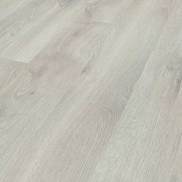 LOGOCLIC Laminatmuster Silentos Eiche Roma296 x 195 x 1 mm, Landhausdiele - Nahaufnahme von hellem Laminatboden mit Holzmaserung, ideal für moderne Inneneinrichtungen.