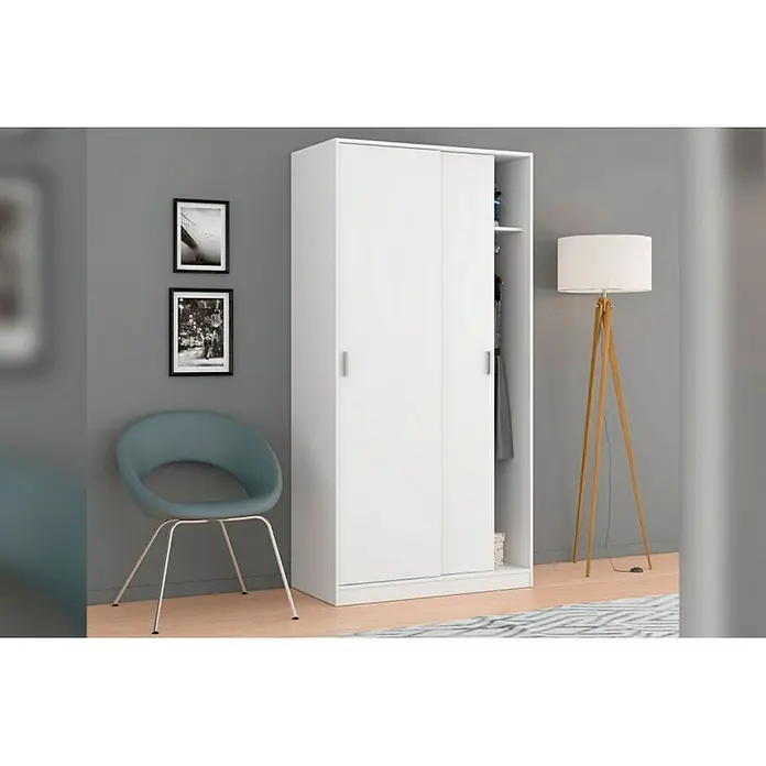 Armario de puertas correderas Max - L x An x Al: 50 x 100 x 200 cm, Blanco - Aquí hay un elegante armario blanco con puertas correderas, perfecto para cualquier dormitorio moderno o vestidor.