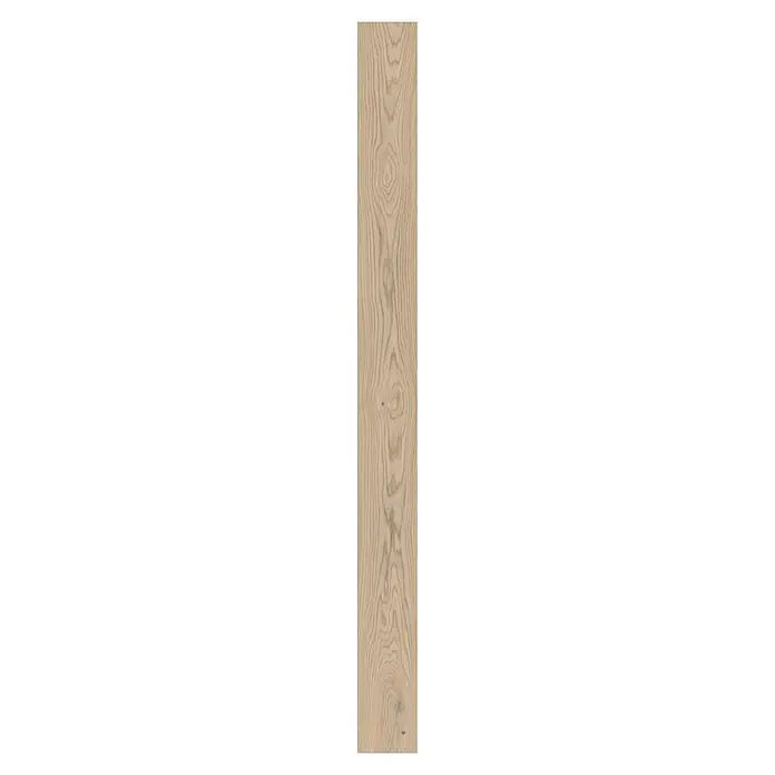 LOGOCLIC Parkett - Eiche Weiß, Landhausdiele, 2.200 x 180 x 11 mm - Nahaufnahme eines einzelnen Laminat-Dielenbodens mit einer glatten, hellen Holzstruktur und subtilen Astknoten für einen natürlichen Look.
