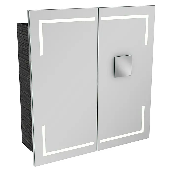 Lanzet K5 Badmöbel-Set K57D2R - 67,9 cm, Dark Oak - Moderner Spiegelschrank mit quadratischem Griff und LED-Beleuchtung für ein stilvolles Badezimmerambiente.