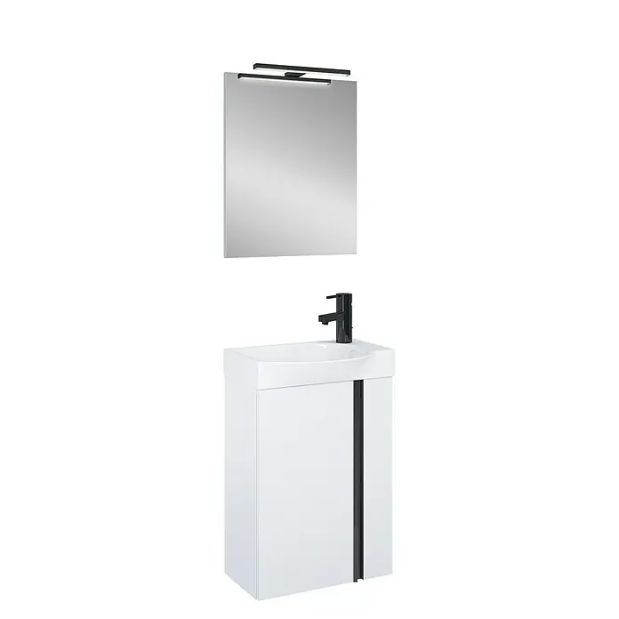Riva Badmöbel-Set Elegance - Gesamtbreite Badmöbel: 45,2 cm, Weiß matt, Matt, 3 -tlg. - Badezimmerset mit Spiegel und Waschbeckenunterschrank in Weiß, ideal für moderne Badezimmer.