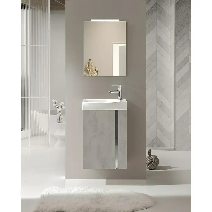 Riva Badmöbel-Set Elegance - Gesamtbreite Badmöbel: 45,2 cm, Chromix Silver, 3 -tlg. - Modernes Badezimmer-Interieur mit Waschbeckenunterschrank, Spiegel und stilvollen Details.