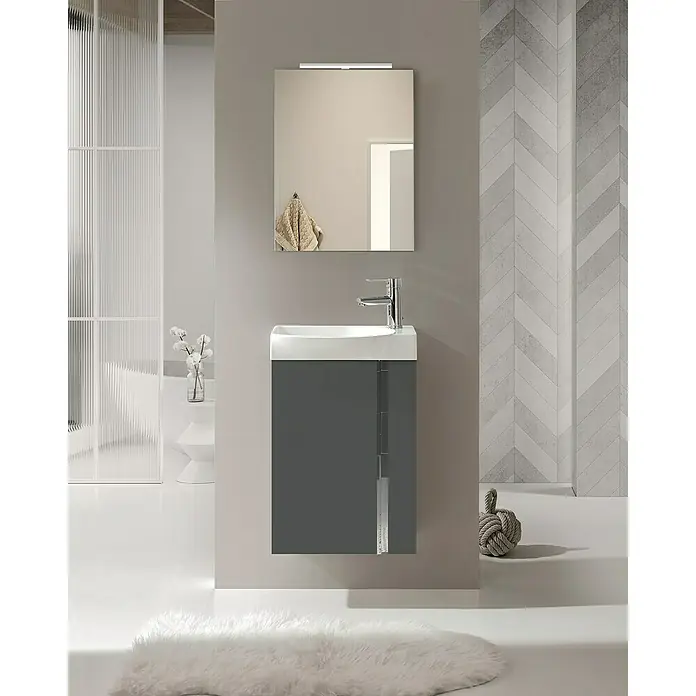 Riva Badmöbel-Set Elegance - Gesamtbreite Badmöbel: 45,2 cm, Anthrazit, Matt, 3 -tlg. - Moderne Badarmatur mit Spiegel und grauem Unterschrank für ein stilvolles Badezimmerambiente.