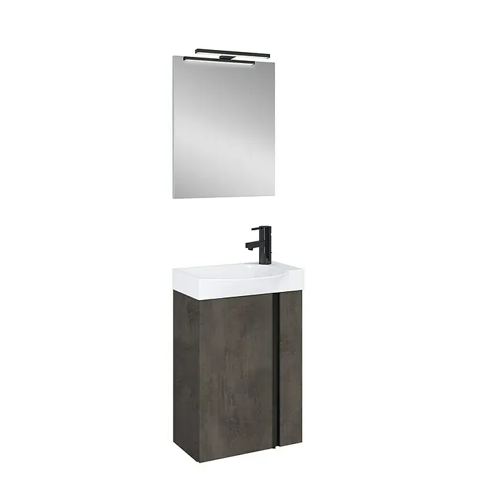 Riva Badmöbel-Set Elegance - Gesamtbreite Badmöbel: 45,2 cm, Chromix Dark, 3 -tlg. - Ein elegantes Badezimmer-Ensemble mit einem modernen Waschtischunterschrank und einem stilvollen Spiegelschrank.