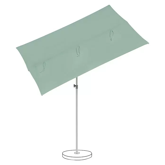 Suncomfort Balkonschirm Flex Roof - Frost-Grün, 195 x 140 cm, Aluminium - Hellgrüner rechteckiger Outdoor-Sonnenschirm mit weißem Mast und Fuß.
