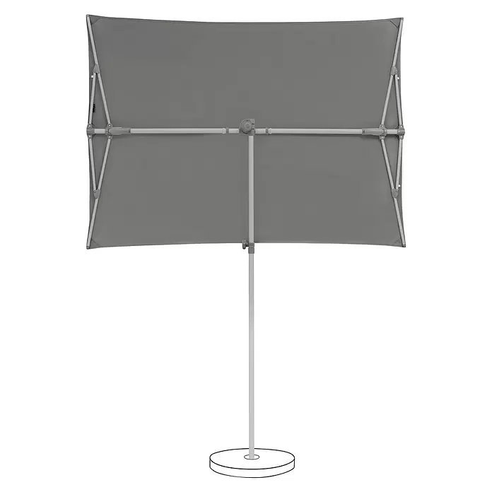 Suncomfort Balkonschirm Flex Roof - Steingrau, 195 x 140 cm, Aluminium - Rechteckiger grauer Sonnenschirm mit weißem Gestell und Stange auf weißem Fuß.