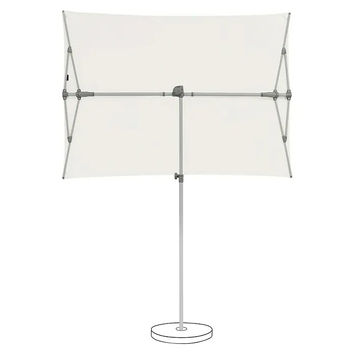 Suncomfort Balkonschirm Flex Roof - Ecru, Bespannungsmaß (L x B): 195 x 140 cm - Ein weißer, rechteckiger Sonnenschirm mit grauem Gestell und Fuß, der Schatten spendet und vor Sonne schützt. Ideal für Garten oder Terrasse.