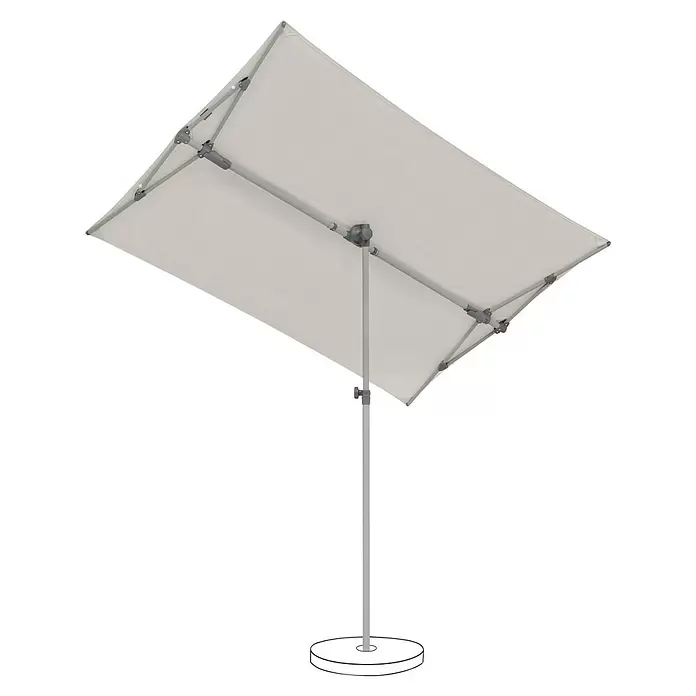 Suncomfort Balkonschirm Flex Roof - Hellgrau, Bespannungsmaß (L x B): 195 x 140 cm - Weißer rechteckiger Sonnenschirm mit grauem Gestell und Fuß, schräg gestellt für den Außeneinsatz.