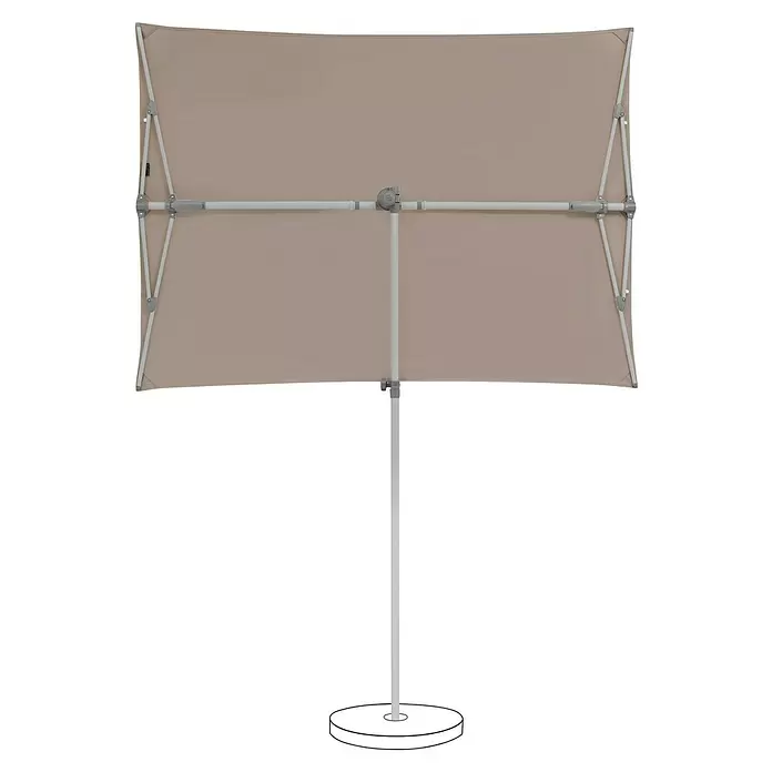 Suncomfort Balkonschirm Flex Roof - Light Taupe, Bespannungsmaß (L x B): 195 x 140 cm - Rechteckiger beiger Terrassenschirm mit hellgrauem Gestell und rundem Fuß.