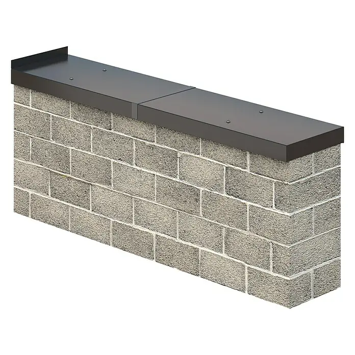 Sarei Abschlusskappe - Breite: 270 mm, Anthrazit, Aluminium - Darstellung einer Betonmauer mit einer dunkelgrauen Mauerabdeckung, die das Mauerwerk vor Witterungseinflüssen schützt.