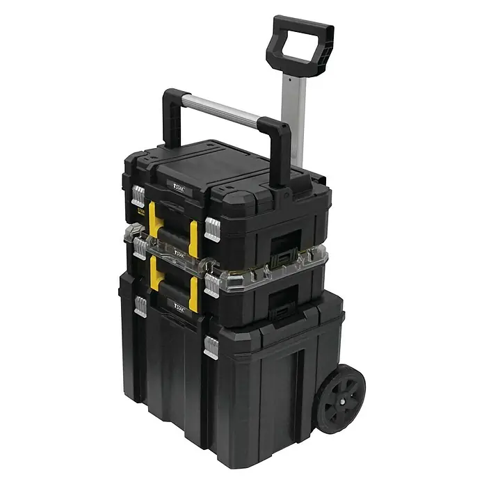 Stanley FatMax Caja profesional con ruedas FMST1-80103 - L x An x Al: 51,2 x 43,5 x 70,8 cm, 14 l, Polipropileno - Caja de herramientas negra con ruedas, ideal para transportar herramientas y accesorios, con asa extensible.
