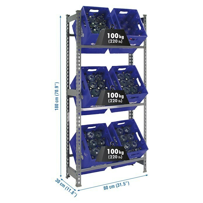 Simonrack Simonbottle Metall-Getränkekistenregal BottleclickL x B x H: 30 x 80 x 180 cm, Traglast: 100 kg/Boden, Anzahl Böden: 3 Stk., Grau View From Above