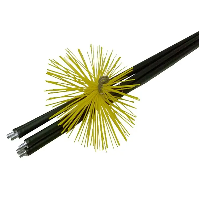 Deshollinador Nylon - Ø x L: 250 mm x 7 m - Un kit de cepillo de limpieza de chimenea con cerdas amarillas y varillas negras para eliminar el hollín y la acumulación.