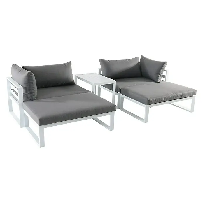 Sunfun Hannah Conjunto de muebles - 5 pzs., Aluminio, Gris - Conjuntos de muebles de patio grises con estructuras blancas y mesa ofrecen un espacio de estar exterior elegante y cómodo.