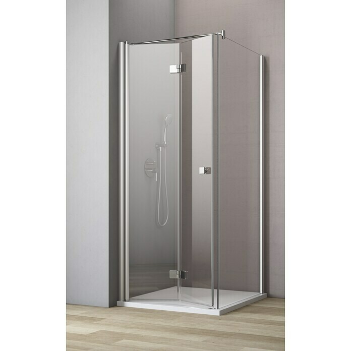 GEO Hit Eckdusche (90 x 80 x 202,2 cm, Beschichtet, DIN Anschlag: Links, Stärke: 6 mm, Silber)