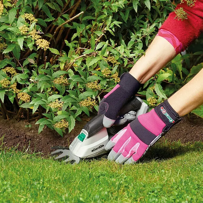 Gardol Gartenhandschuhe Geräte9, Pink - Die Gardena Akku-Grasschere schneidet präzise Rasenkanten. Ergonomisch gestaltet für komfortable Gartenarbeit und einfache Handhabung.