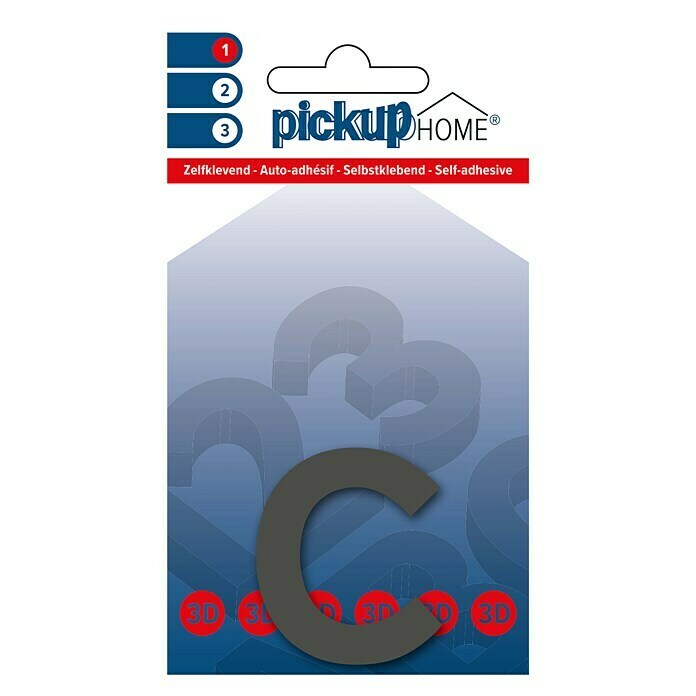 Pickup 3D Home Hausnummer (Höhe: 6 cm, Motiv: c, Grau, Kunststoff, Selbstklebend)