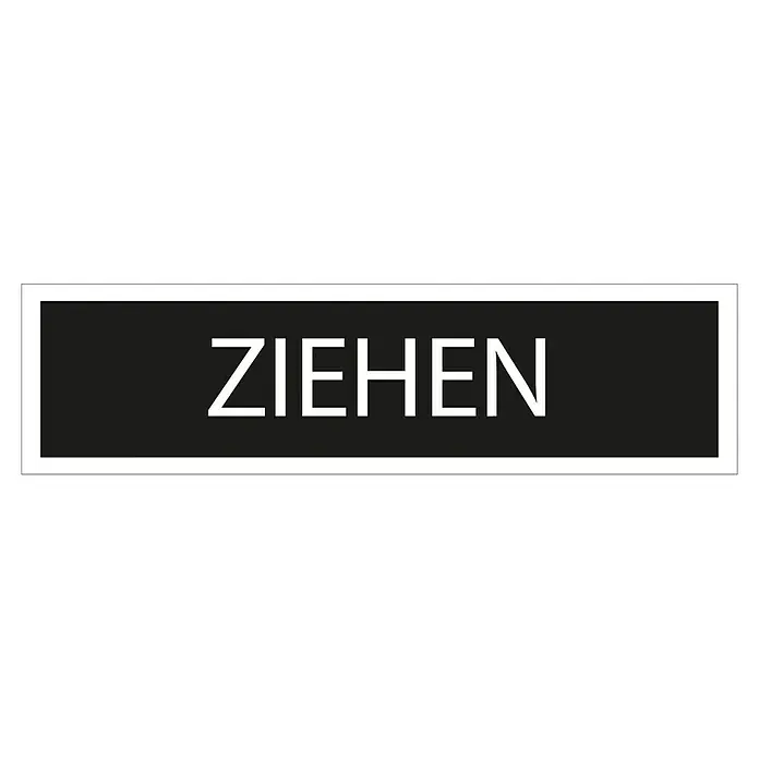 Pickup Aufkleber - Motiv: Ziehen, Schwarz/Weiß, L x B: 165 x 44 mm - Schwarzes Schild mit weißer Aufschrift "ZIEHEN", das auf eine Tür zum Ziehen hinweist.
