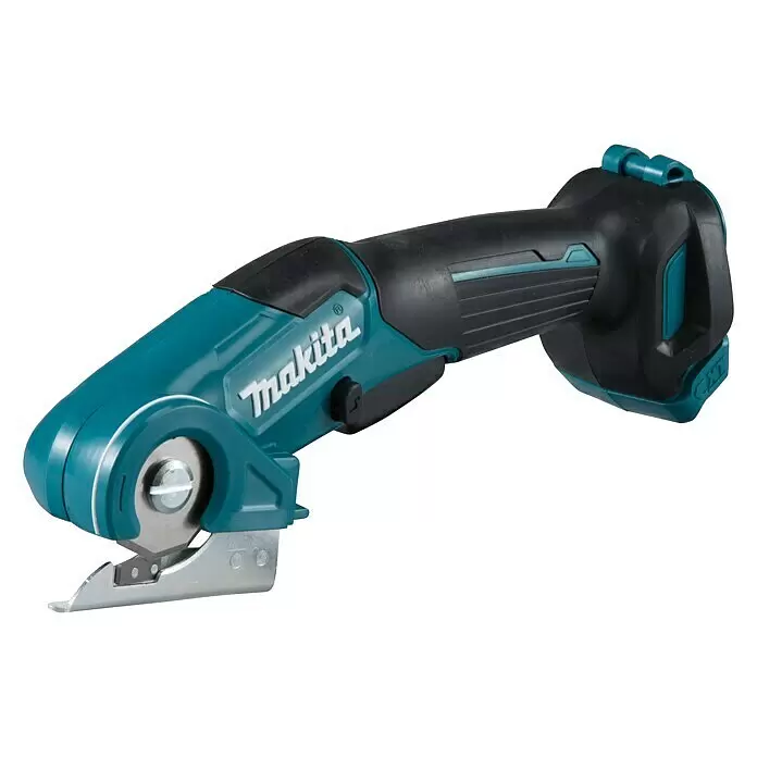 Makita CXT 12V max. Cortador universal de batería CP100DZ - 12 V, Sin batería, Profundidad máx. de corte: 6 mm - Herramienta de corte inalámbrica Makita azul y negra con una cuchilla giratoria y guía metálica para cortes precisos.