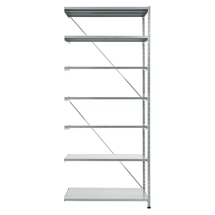 Scholz Metallregal Anbauelement - Höhe: 300 cm, B x T: 101 x 80 cm, Traglast pro Boden: 270 kg, Anzahl Böden: 7 Stk., Stecken, Silber - Metallregal mit sieben Regalböden und einer stabilen Stahlrahmenkonstruktion für eine langlebige Aufbewahrungslösung in Lager und Werkstatt.