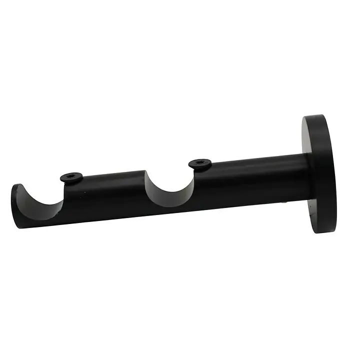 Expo Ambiente Doppelträger Turn - Schwarz, Geeignet für: Gardinenstangen Ø 20 mm, Länge: 13,4 cm - Nahaufnahme einer schwarzen Doppelgardinenstange für eine elegante Fensterdekoration, die sowohl Funktionalität als auch Stil bietet.