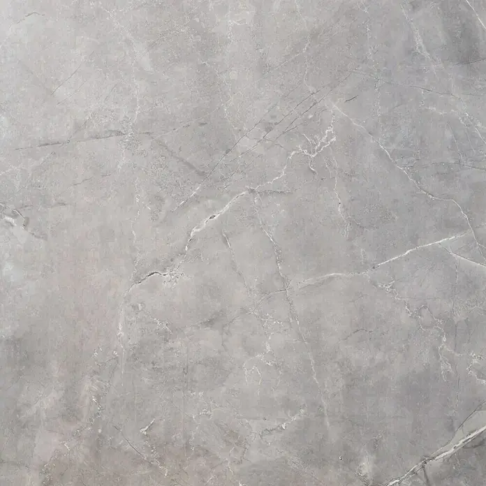 Feinsteinzeugfliese Premium Marble - 80 x 80 cm, Grau, Glänzend - Graue Marmorplatte mit filigranen, weißen Adern. Ideal für elegante Boden- und Wandgestaltungen im Innenbereich.