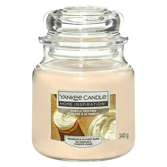 Yankee Candle Home Inspirations Duftkerze - Im Glas, Vanilla Frosting, Medium - Ein Yankee Candle Home Inspiration Duftkerze mit Vanille Frosting, die ein gemütliches und einladendes Aroma in jedem Raum verbreitet.