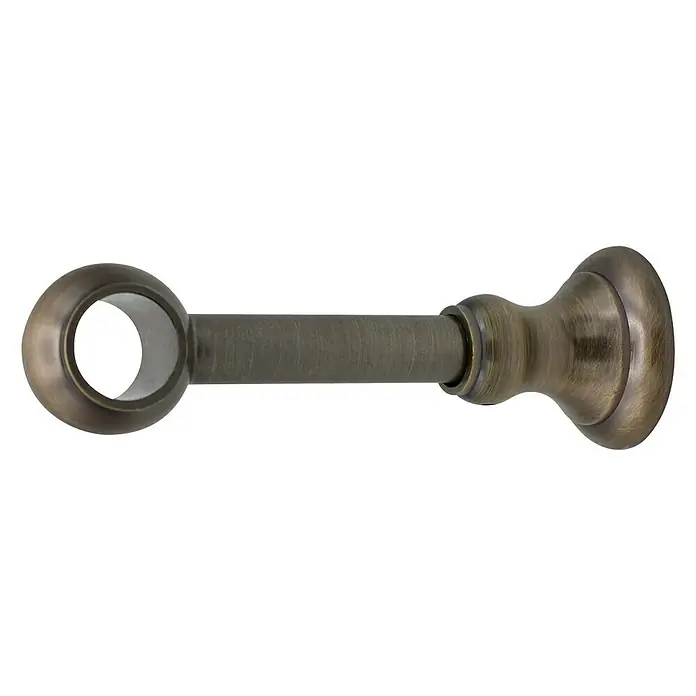 Expo Ambiente Träger Victory - Brüniert, Geeignet für: Gardinenstangen Ø 20 mm, 13,7 cm - Nahaufnahme einer Gardinenstangenhalterung aus Metall in Bronzeoptik vor einem neutralen Hintergrund.