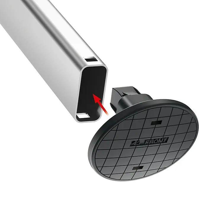 Hailo Wechselfuß-Set Easy Clix Garden L - Passend für: Hailo Stufenstehleitern (ab Baujahr 2015) - Ein silberner, rechteckiger Metallstab und ein schwarzer, runder Fuß mit der Aufschrift "43 FRONT" für eine Teleskopstange.