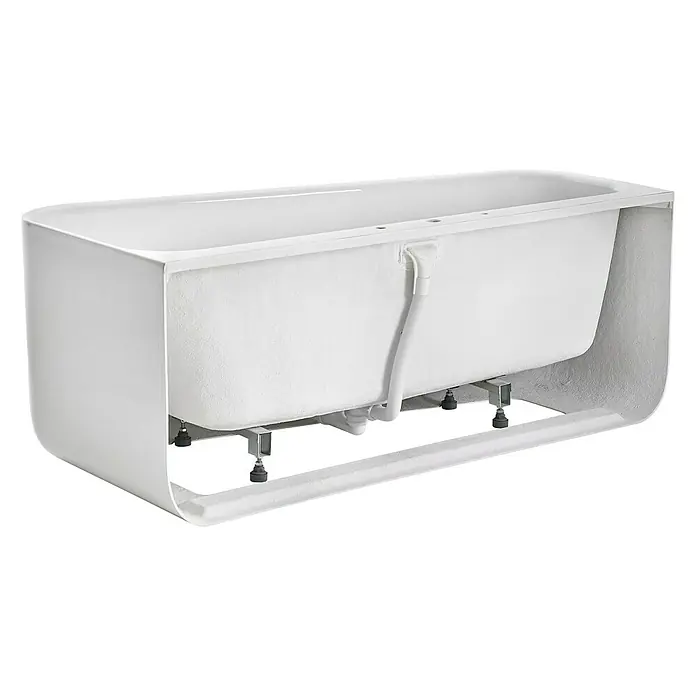 Ottofond Raumsparbadewanne Debby - 155 x 75 cm, Sanitäracryl, Weiß, Links, Mit Ablaufgarnitur und Wannenrandarmatur - Freistehende Badewanne in Weiß mit quadratischem Design, perfekt für moderne Badezimmer. Die Wanne bietet Komfort und Stil.