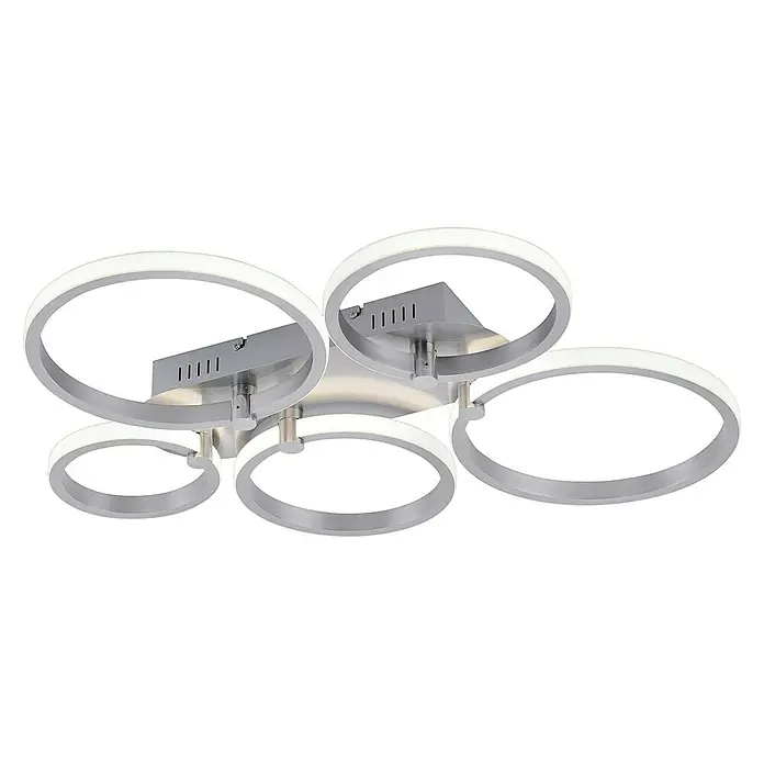 Just Light LED-Deckenleuchte Johanna - 48 W, L x B x H: 66 x 55 x 6,6 cm, Silber, Warmweiß - Moderne LED-Deckenleuchte mit fünf Ringen. Das Design ist minimalistisch und elegant, perfekt für moderne Wohnräume.