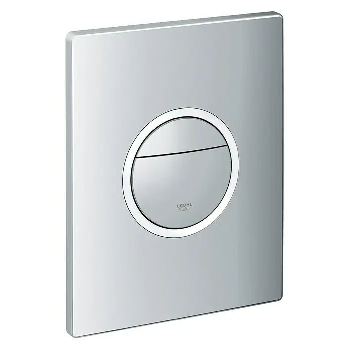 Grohe Betätigungsplatte Nova Cosmopolitan Light - Chrom - Nahaufnahme einer Grohe Betätigungsplatte, quadratisch und verchromt, für eine moderne Badezimmerausstattung.