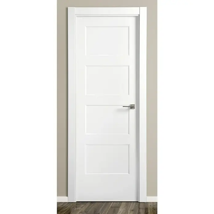 Solid Elements Puerta interior Bonn - 72,5 x 203 cm, Izquierda, Blanco, Maciza - Una puerta interior moderna y blanca con cuatro paneles y un tirador elegante, que combina elegancia y sencillez para cualquier interior.