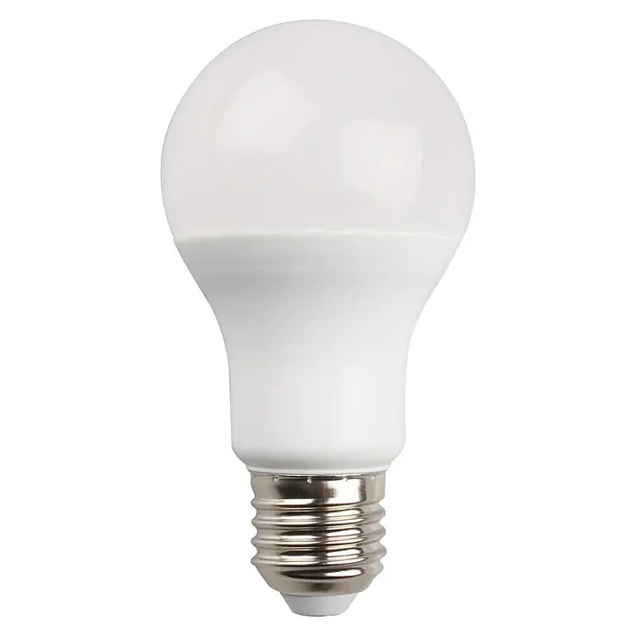 Garza Bombilla LED con sensor de movimiento - E27, No regulable, Blanco neutro, 806 lm, 10 W - Primer plano de una bombilla LED blanca con base de rosca, que encarna la eficiencia energética y las soluciones de iluminación modernas.