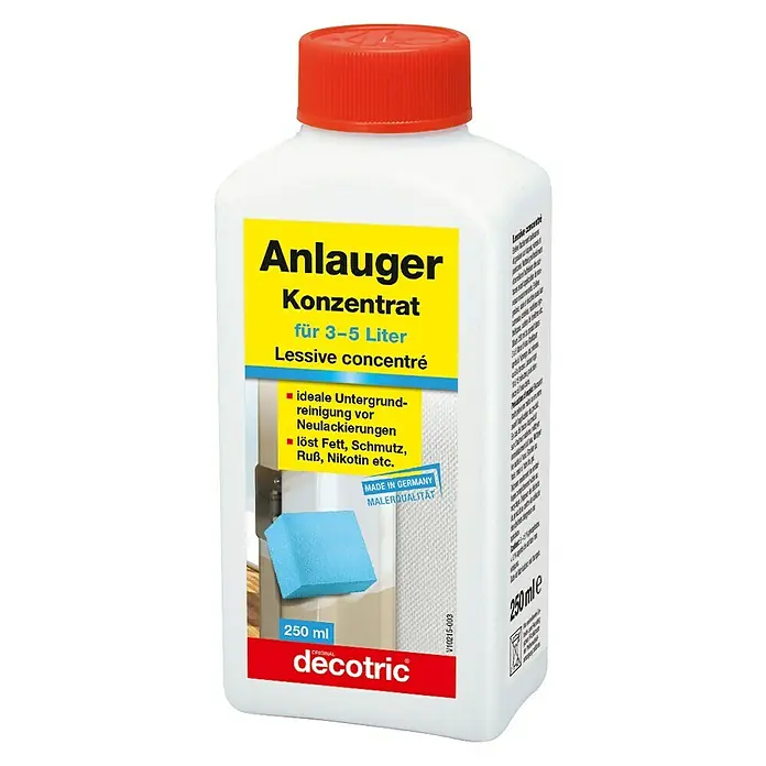 Decotric Anlauger-Aktivreiniger - 250 ml, Flüssig - Produktbild eines Anlauger Konzentrat Reinigers von Decotric. Ideal zur Untergrundreinigung vor Neulackierungen und löst Fett, Schmutz, Ruß.