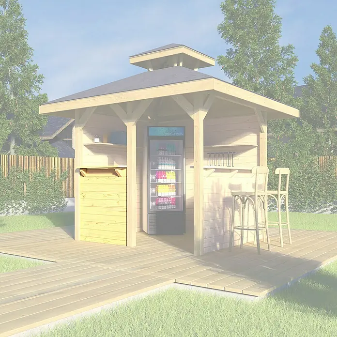 Weka Pavillon-Treseneingang Gr. 1 - Passend für: Weka Gartenlaube Gartenoase Gr. 1 - Eine charmante Gartenlaube mit Bar, inklusive Getränkekühlschrank, ideal für sommerliche Entspannung und Unterhaltung im Freien.