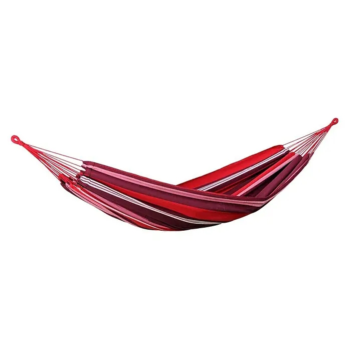 Amazonas Hängematte Salsa fuego - L x B: 310 x 140 cm, Rot/Violett - Rot gestreifte Hängematte für den Garten oder die Terrasse, ideal zum Entspannen und Genießen des Wetters im Freien.