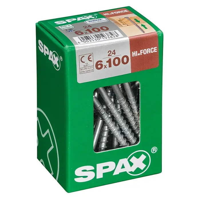 Spax HI FORCE Tellerkopfschraube HI.FORCE - Ø x L: 6 x 100 mm, WIROX Oberfläche, T-Star plus, 24 Stk. - Eine Packung Spax Hi-Force Schrauben 6x100, ideal für robuste Holzverbindungen im Innen- und Außenbereich.
