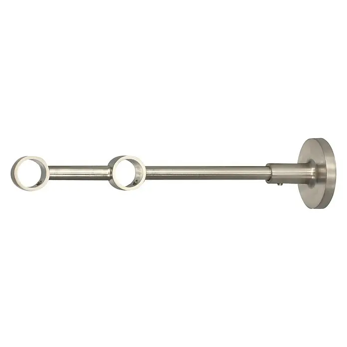 Expo Ambiente Doppelträger Superia - Edelstahloptik, Geeignet für: Gardinenstangen Ø 16 mm, 20 cm - Eine Gardinenstange aus gebürstetem Nickel mit runder Wandhalterung und zwei Halteringen zur Anbringung von Gardinen.