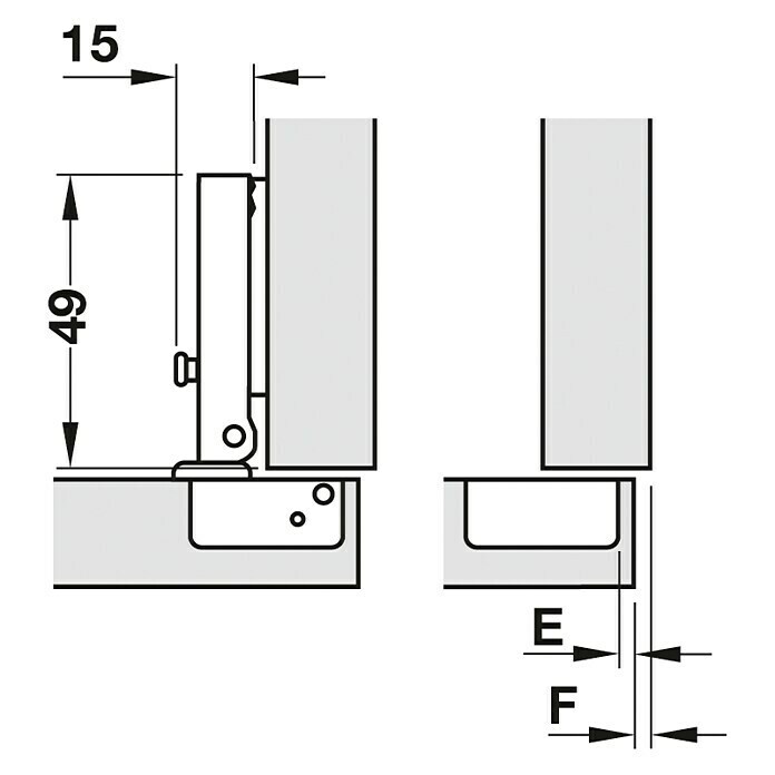 Stabilit TopfscharnierEckanschlag, Öffnungswinkel: 95 ° Front View