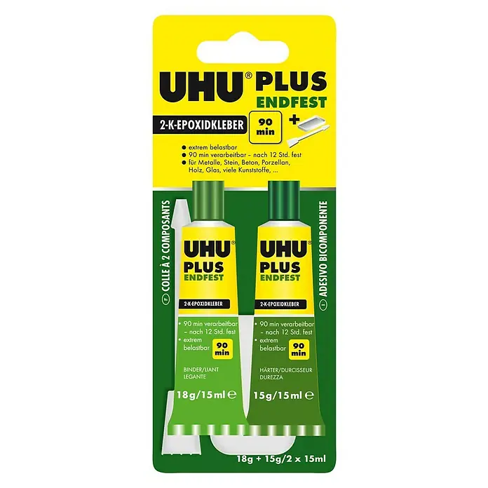 UHU plus endfest 2-Komponenten-Kleber 2K-Epoxidharzkleber - 33 g, Lösemittelfrei - UHU PLUS Endfest 2-K-Epoxidkleber: Extrem belastbarer 2-Komponenten-Klebstoff für Metalle, Stein, Holz und Kunststoffe.