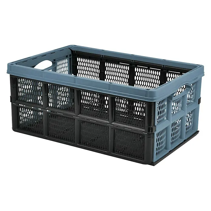 Caja plegable - 51 x 34 x 23 cm, 32 l - Una caja de plástico plegable gris y negra, ideal para el almacenamiento y la organización de artículos. Una solución práctica y que ahorra espacio.